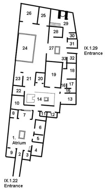 IX.1.22 Pompeii. House of M. Epidi Sabini
Room Plan
